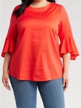 crown & ivy Bright Coral Ruffle Sleeve Tunic Top